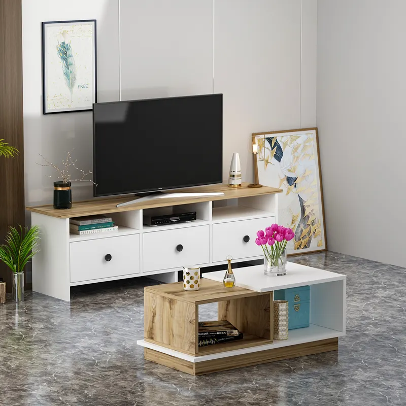 현대적인 스타일 OSLO TV 스탠드-VIYANA 커피 테이블 세트 화이트 자연 오크 고급 도매 고급 거실 홈 가구