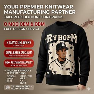 Pull <span class=keywords><strong>en</strong></span> tricot jacquard personnalisé pour homme, motif joueur de baseball vintage, <span class=keywords><strong>en</strong></span> coton épais, style streetwear rétro - Product Image 1