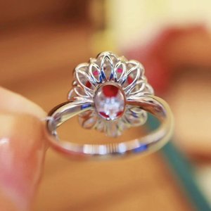 Fleur romantique Design Gold-Filled Women's 925 Sterling Silver Ruby Glass Filled Stone ovale cut Ring Engagement Anniversary gift - Product Image 3