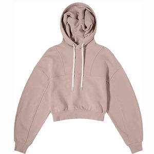 New Arrival Hot Selling Designer Women's Cropped Hoodie Comfortable Sexy <b>Drop</b> Shoulder Front Logo 100% Cotton for Autumn/Winter - Product Image 4