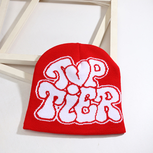 หมวกบีนนี่สีแดงสำหรับเดินทางทางธุรกิจชายหาดหมวกถักลายหัวกะโหลกสำหรับฤดูหนาว - Product Image 2