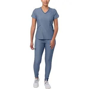 Pflege uniform: Modernes Athletic Scrub Set für Frauen-Moderne V-Neck Scrub Top & Yoga Jogger Scrub Pants