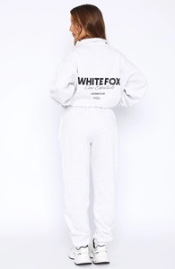 Conjunto de Chándal Largo Bordado de 2 Piezas para Mujer, Color Gris, Esencial para el Invierno - Product Image 4