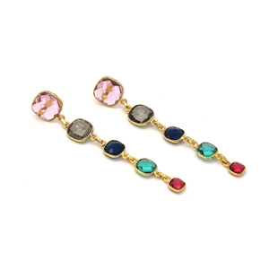 ต่างหูห้อยประดับอัญมณีหลากชนิด สไตล์โบฮีเมียน รูปทรงเรขาคณิต ทำด้วยมือ |   โรสควอตซ์ สม็อคกี้ควอตซ์ ไอโอไลต์ อะพาไทต์ ชมพู ฟิวเชีย |   18K - Product Image 5