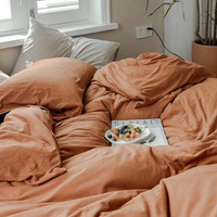Housse de couette de couleur unie literie drap de lit 100% coton ensembles luxueux 3 pièces hôtel usage domestique lavable hiver épais couette