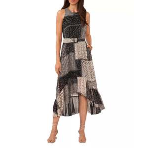 Abito da donna nero con stampa floreale, senza maniche, con cintura, taglio asimmetrico, senza spalline, elegante, gotico, traspirante, taglia unica, per tutti i giorni - Product Image 1