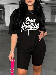 Conjuntos de mujer transpirables de algodón orgánico 100%, camisa corta con estampado 3D personalizado, nuevo conjunto de 2 piezas de verano para mujer - Product Image 2