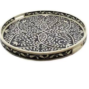 Plateau de service décoratif fait à la main durable poli moderne motif floral incrustation d'os de taille personnalisée pour meubles de maison Design unique - Product Image 2