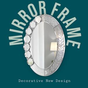 Espejo de pared con diseño de hoja grabada ovalada con detalles circulares decorativos Marco de espejo de pieza de decoración elegante para el hogar - Product Image 6