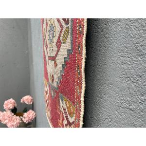 Vintage Turkish Rug Small 1.7x3.2 ft (52x98 Cm) Eco Friendly <b>Red</b> Patchwork <b>Wool</b> Rug with Latex Backing - Product Image 2