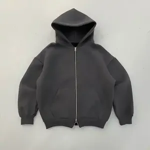 2025 coton lourd goutte épaule Vintage lavé hommes 500 Gsm Boxy sweat à capuche zippé recadrée Boxy Double sweat à capuche zippé - Product Image 1