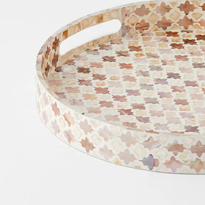 Plateau de service en bois MDF de style unique incrusté de nacre ronde faite à la main pour le service des aliments ou la décoration intérieure - Product Image 3