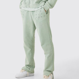 Ensembles de survêtements streetwear 100% Coton à fermeture éclair, couleur unie, avec empiècements évasés et effet délavé à l'acide, respirants, col à capuche, Hiver 2 1 - Product Image 5