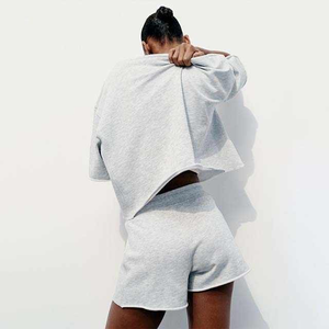 Vêtements pour femmes Ensembles pour femmes Tenues d'été 2 pièces Ensemble short Haut à manches courtes Short taille haute Ensembles pour femmes 100% coton - Product Image 6