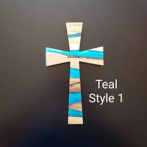 Croix murale bouddhiste en bois et résine polie pour la décoration de la maison avec des matériaux naturels - Product Image 2