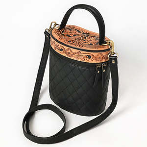 Bolso tipo cubo de cuero acolchado hecho a mano, bolso de hombro tipo bandolera ligero con asa superior floral occidental Vintage para mujer - Product Image 4