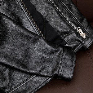 Wholesale Coated 100% Genuine <b>Cow</b> Skin Vintage Hooded Jacket Classic Casual Black Men's Stand Collar Front Logo Plus Size - Product Image 6