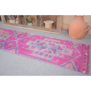Tapis turc vintage 28 'X 10.7' écologique, tapis en laine à tissage plat rose et violet, support en Latex pour décor de salle à manger - Product Image 2