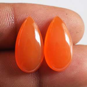 Paire de cabochon en cornaline orange en forme de poire naturelle polie pour boucle d'oreille et fabrication de bijoux - Product Image 6