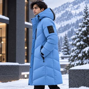 SALEH ENTERPRISES Men's Low MOQ Winter Canvas <b>Long</b> <b>Puffer</b> <b>Jacket</b> Quilted Layers Warm Interior Adjustable <b>Hood</b> Front Logo Design - Product Image 3
