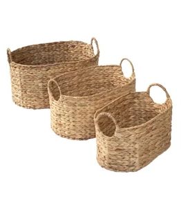 Grand panier de rangement ovale rond et durable en jacinthe d'eau rustique Paniers à linge naturels à la mode et écologiques pour salle de bain et cuisine - Product Image 1