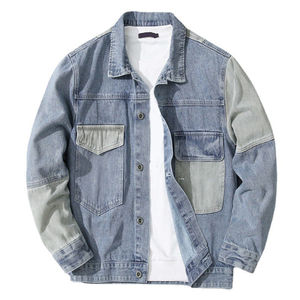 Chất Lượng Cao Nam Denim Áo Khoác Giản Dị Màu Rắn Thời Trang Phố Áo Khoác Nút up Quần Áo Lao động Đau Khổ Vá <span class=keywords><strong>Pilot</strong></span> Áo Khoác Cho Nam Giới - Product Image 1