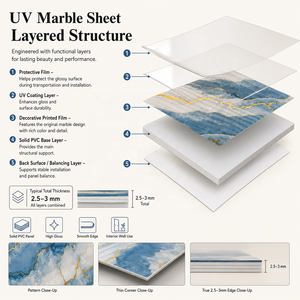 Pannello in PVC Effetto Marmo MORLENX Blu Bianco con Venature Dorate, Alta Lucentezza, per Lobby di Hotel e Design <span class=keywords><strong>d</strong></span>'<span class=keywords><strong>Interni</strong></span> - Product Image 3