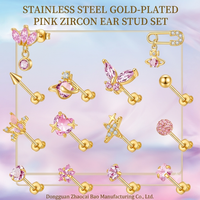 Boucles d'oreilles clous hélice classiques en acier inoxydable avec zircone cubique, motifs papillon, étoile, lune, design personnalisé pour les boutiques de bijoux