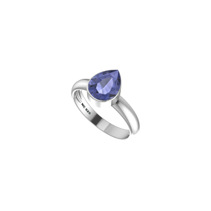 Anillo de Compromiso de Plata de Ley 925 con Acabado de Alta Calidad, Engaste de Bisel, Tanzanita Tallada en Forma de Pera Ovalada, Clásico para Bodas y Fiestas, Moderno - Product Image 1