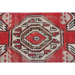 1.2x2.7 ft Turkish Rug, Vintage Small Rug, <b>Red</b> Floral <b>Wool</b> Rug - Product Image 5