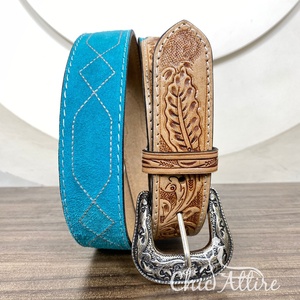 Venta al por mayor 2025 Hombres y Mujeres Premium Boot Stitch Cinturón de cuero de gamuza mecanizado a mano Hebilla de aleación ajustable 100% Cinturones de cuero genuino - Product Image 1