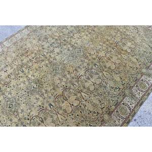 Tapis turc vintage classique jaune beige 6.7 X 9.8ft fait à la main patchwork rectangle laine matériel avec support en latex pour chevet - Product Image 5