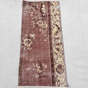 Vintage Turkish Rug, Small 2.3x4.8 ft (70x146 cm) Rug, <b>Brown</b> Bordered <b>Wool</b> Rug - Product Image 1