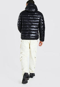 Veste matelassée réversible à capuche ultra brillante personnalisée en nylon et coton, chaude pour l'hiver, imperméable, en toile, col montant, pour l'hiver - Product Image 4