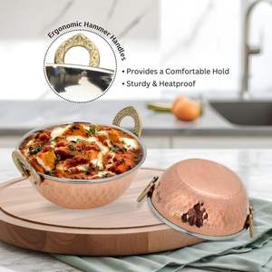 Top Seller 100% Acero inoxidable Kadai Cobre Fondo 2000ml Capacidad Plato para servir para restaurante Hotel Hogar Metal Utensilios de cocina - Product Image 2