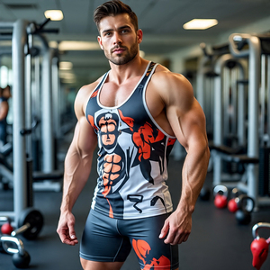 Ensemble chemise et short sans manches à sublimation pour homme, débardeur imprimé de musculation, ensemble deux pièces pour homme - Product Image 1