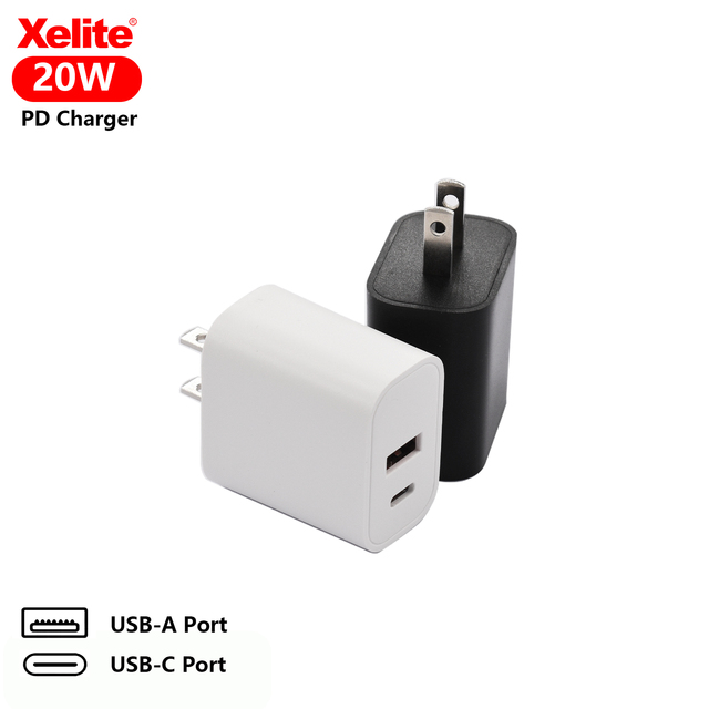 Premium US Plug 20W PD3.0 QC3.0 USB-A Type-C Fast Charging Travel Charger Adapter for iPhone for Samsung Mobile Phone & Earphone