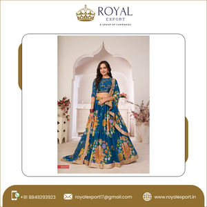 Lehenga Choli-Ropa Étnica bordada para el trabajo, bordado de lentejuelas, Butt y Dori, con estampado Floral completamente cosido - Product Image 5