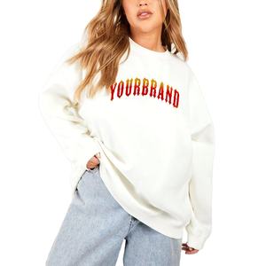 Sudaderas tejidas de peso pesado de alta calidad para mujer Sudadera recortada de gran tamaño con cuello redondo y logotipo frontal impreso personalizado - Product Image 1