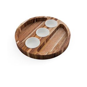 Bandeja de inmersión y astillas de madera de acacia con estampado de limón, cuenco central de cerámica, plato para servir, bandeja decorativa de madera para aperitivos con diseño de limón - Product Image 4