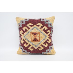 Red Geometric Wool Pillow 16x16 Inch Luxury Traditional Patterned Design Woven Decorative <b>Cushion</b> Vintage <b>Fluffy</b> Leaves Style - Product Image 5