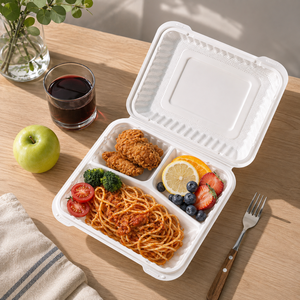 Contenants à clapet blancs en PP 8x8 po (150/paquet) – Boîtes à emporter articulées sans PFAS/BPA, jetables et micro-ondables pour la préparation de repas et la restauration - Product Image 6