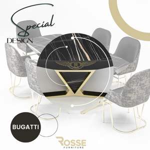 Mesa de Comedor Extensible Moderna Europea de Mármol de Lujo BUGATTI con Patas de Acero Inoxidable para 6 Personas, Muebles para el Hogar Ensamblados - Product Image 3