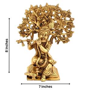 SHUBHAM Handicrafts 8 pulgadas latón dorado sentado Krishna con árbol decorativo hogar Showpiece artesanías de Metal - Product Image 4