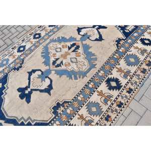 Classique bleu blanc grande surface 6x9ft tapis en laine turque Rectangle Patchwork motif abstrait salon tapis Latex chambre tapis - Product Image 5