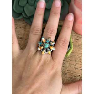 Southwest Handmade Turquoise Opal <b>Sterling</b> <b>Silver</b> <b>Adjustable</b> <b>Ring</b> - Product Image 2