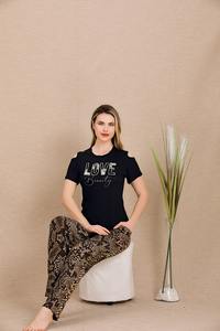 Conjunto de Pijama Largo de Viscosa de Alta Gama para Mujer, Elegante Estampado, Ropa de Dormir de Moda Turca, Suave al Tacto, Transpirable, Ropa para el Hogar - Product Image 2