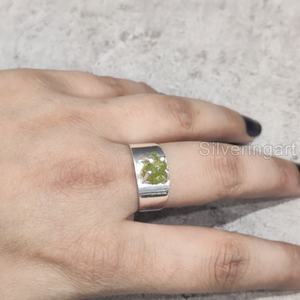 Joyería de piedra en bruto de exportación, anillo Unisex, piedra preciosa de peridoto en bruto Natural, piedra de nacimiento de agosto, joyería de banda ancha, anillo de Plata de Ley 925 - Product Image 4