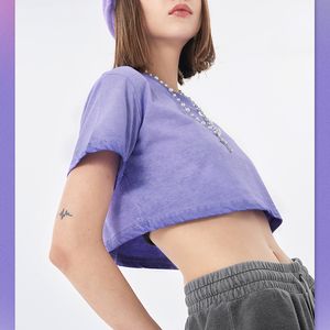 Nouveau T-shirt court boutonné dégradé délavé personnalisé pour femme en polyester/coton – Collection été - Product Image 5