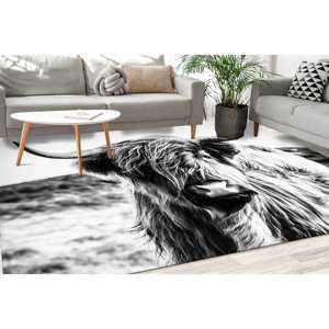 Alfombra de Vaca Highland, Alfombra de Animales de Granja en Blanco y Negro, Tapete Rústico con Estampado Digital, Alfombra Suave No Tejida - Product Image 3